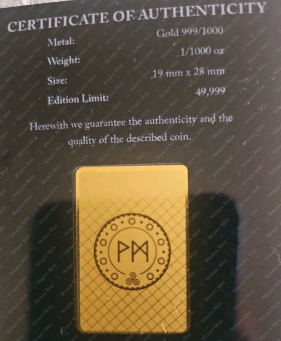 Wessex Mint 1/1000oz Fine Gold Bullion Bar Springbok With COA Limited Ed