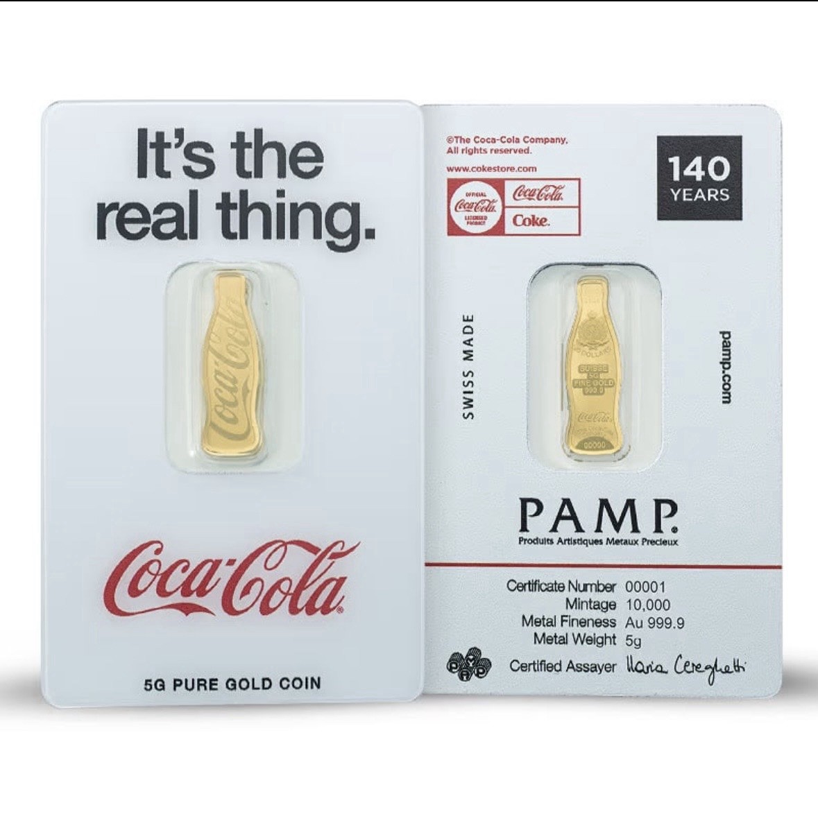 5 gram Gold Bar – PAMP Coca-Cola® Serial Number 2630-2634