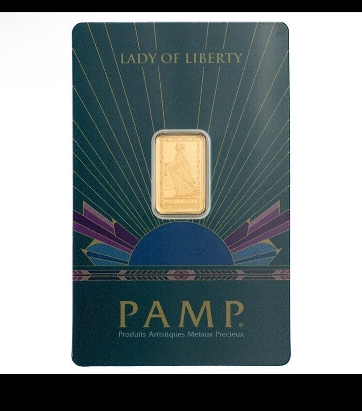 2.5 gram Gold Bar – PAMP Suisse Lady of Liberty (In Assay)