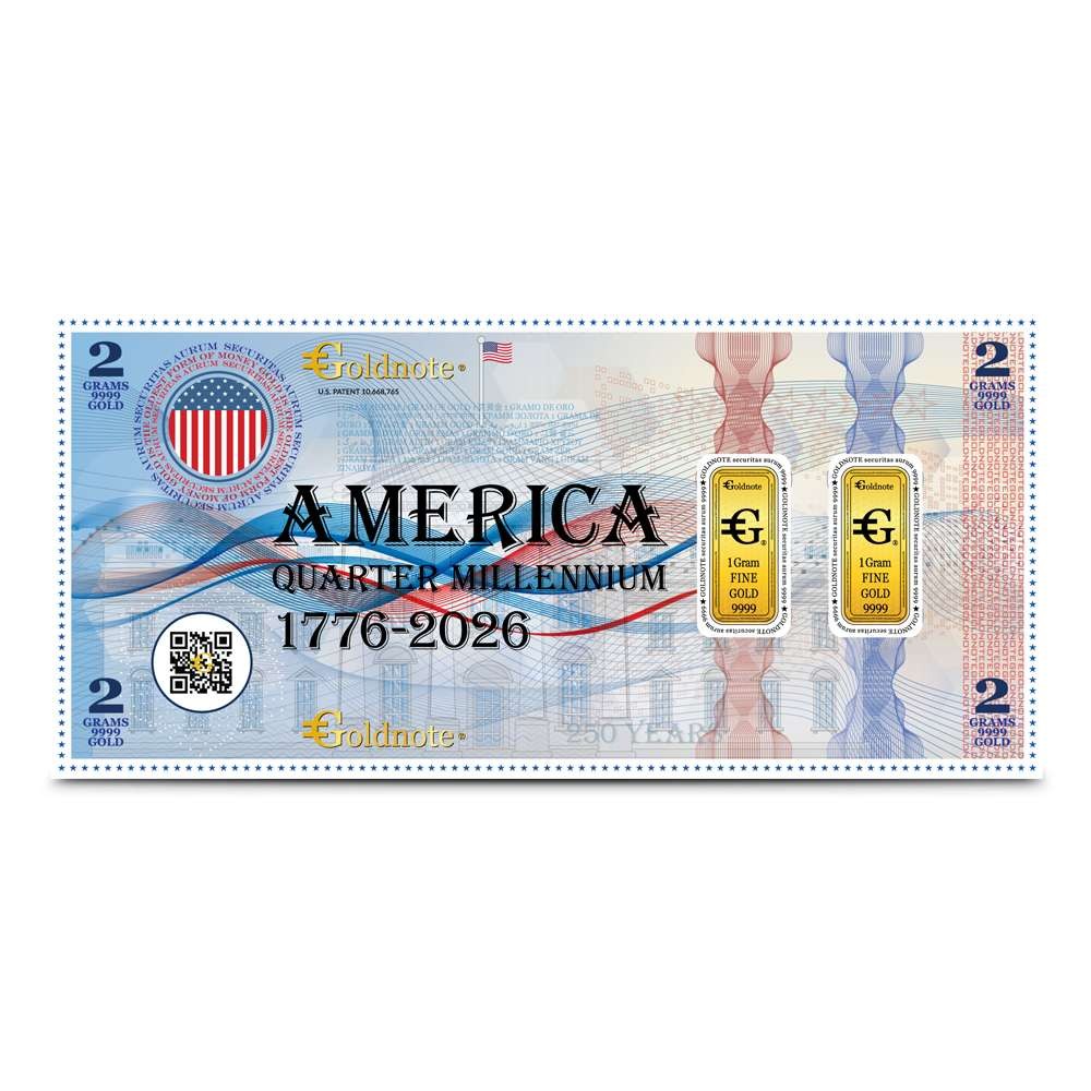 America Quarter Millennium Limited Edition 2-Fiche Goldnote (2x1g, Sealed Bar)
