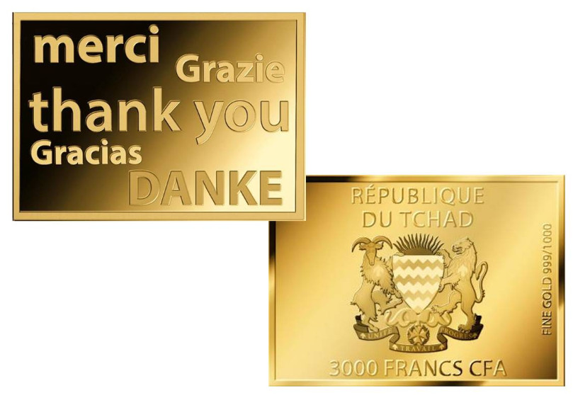 THANK YOU 1/1000 Oz .999 Gold Coin 3000 Francs Chad 2025