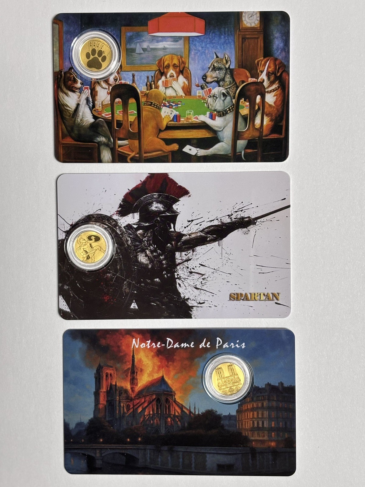 Lot of 3 – 1/1000th oz Gold Rounds Mix ~ Poker Dogs, Spartan, Paris ~