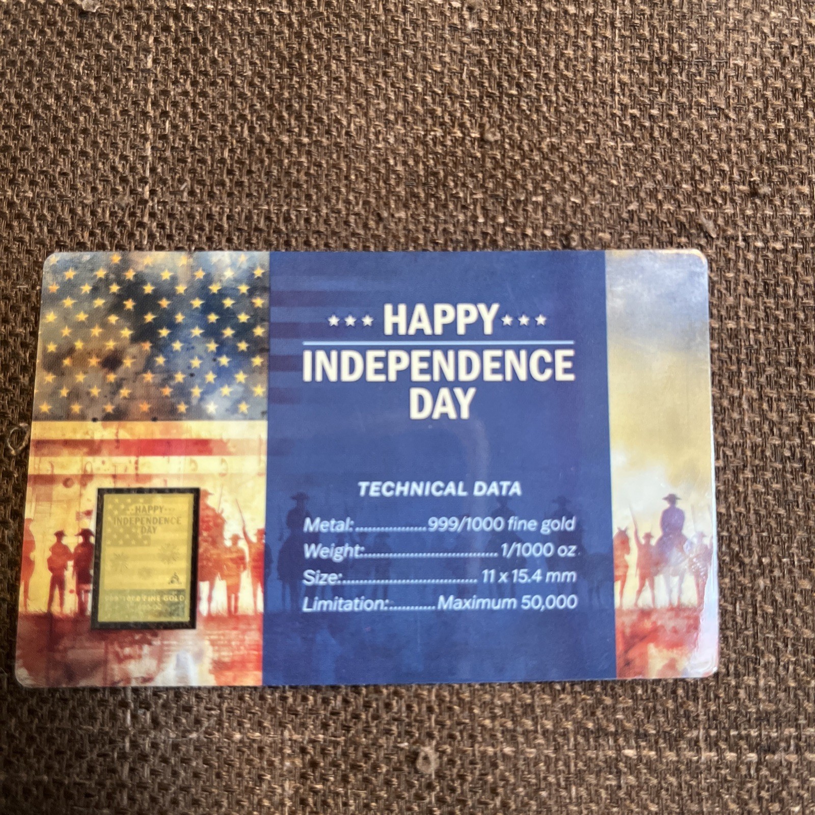 Happy Independence Day 1/1000 oz Gold Bar 0.999 Fine Bullion
