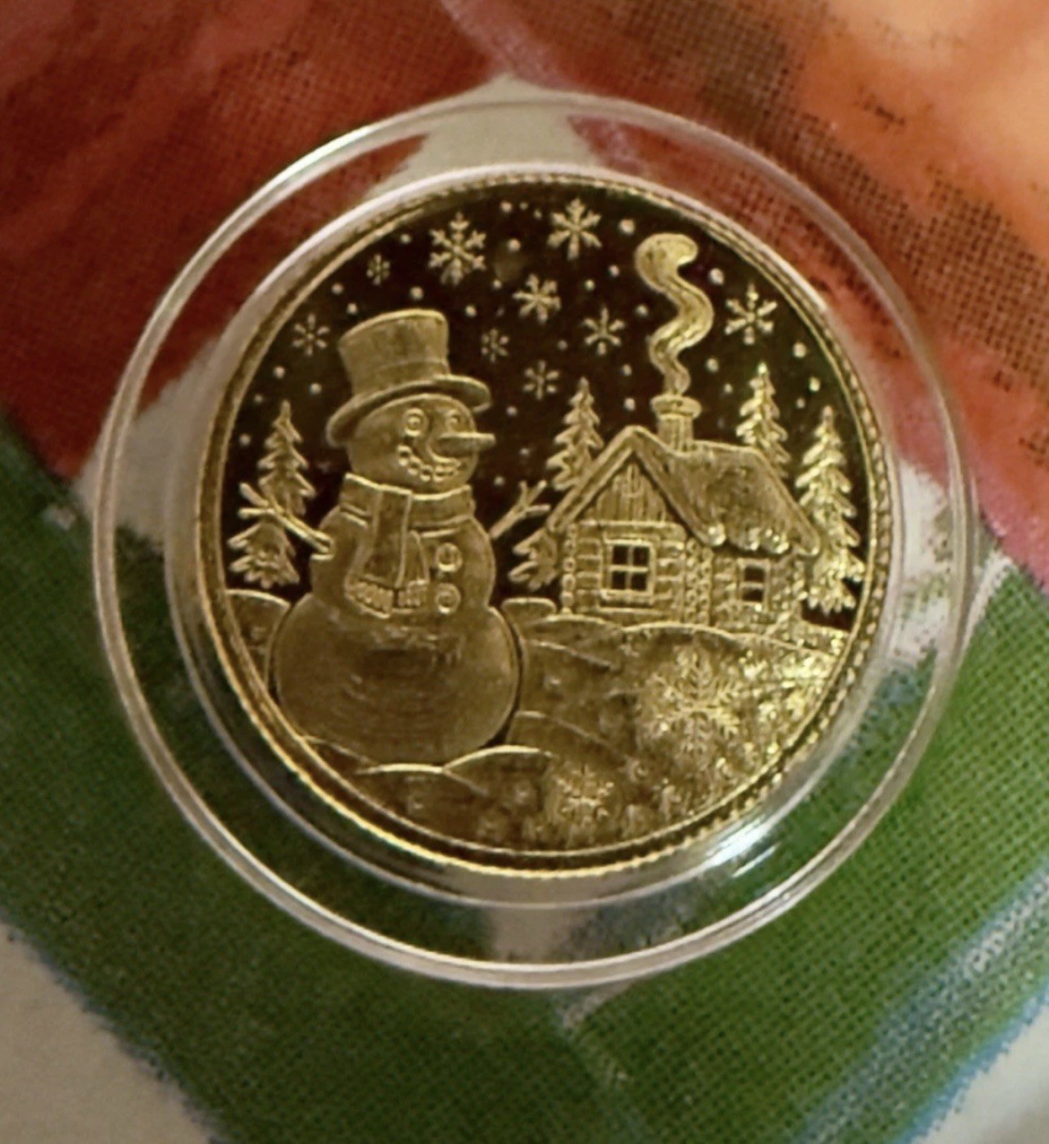 2025 Christmas Snowman Gold 1/200th OZ Round .9999 Pure 24k Gold🎄IN CAPSULE