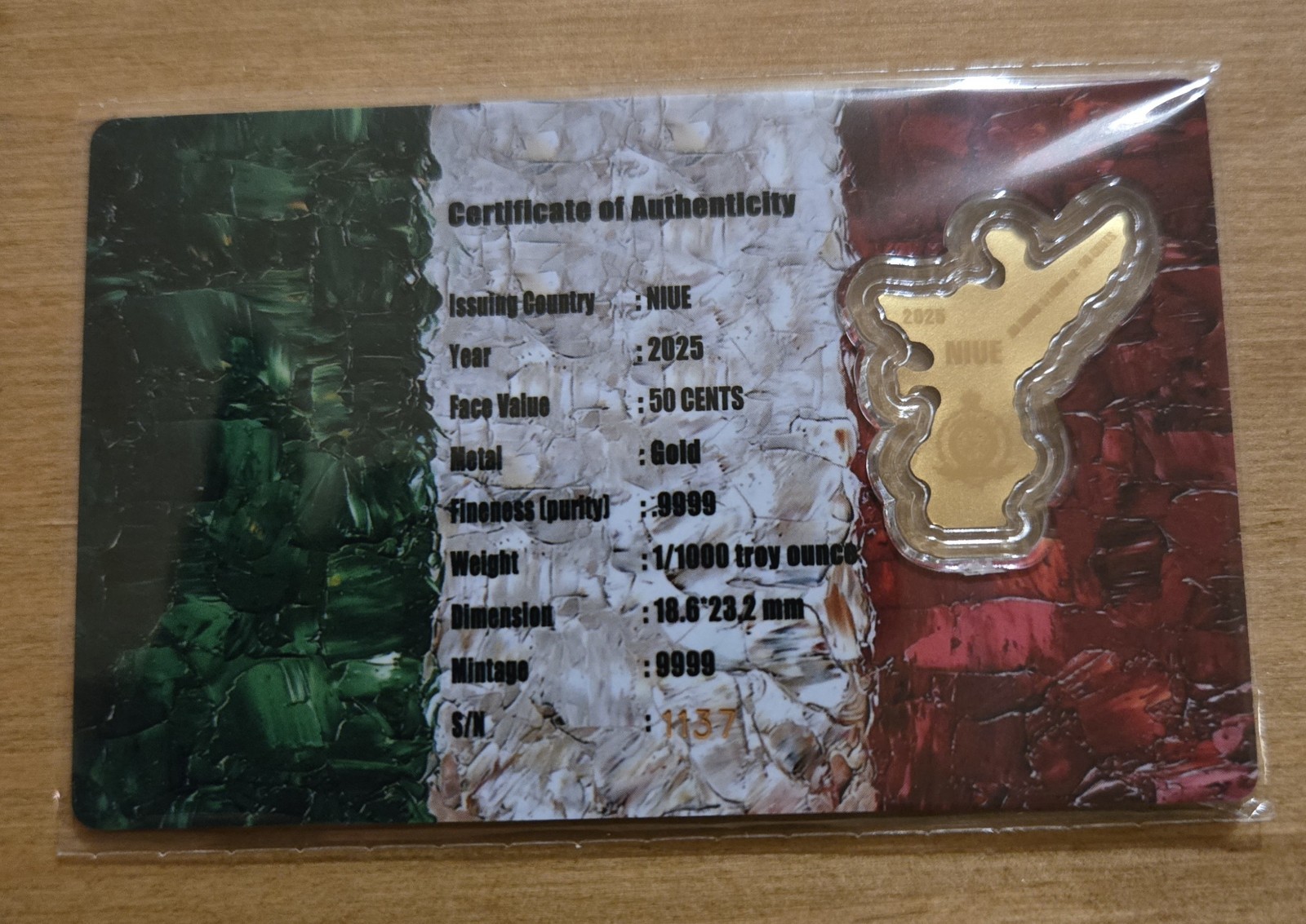 1/1000 oz Gold Mexican Angel of Independence Nieu (In Card)