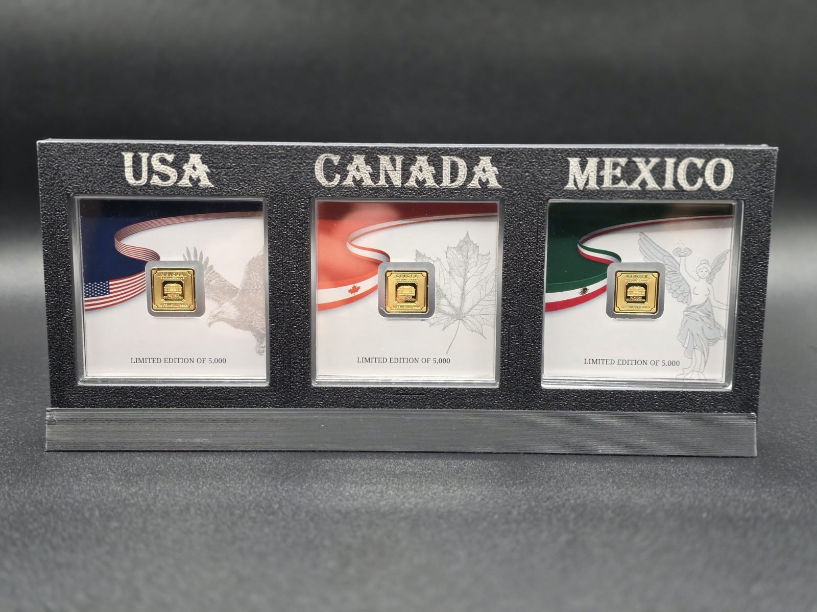 🔥Geiger 1g Gold Bar Set with Display. USA, Canada, Mexico, 5000 Limited Edition