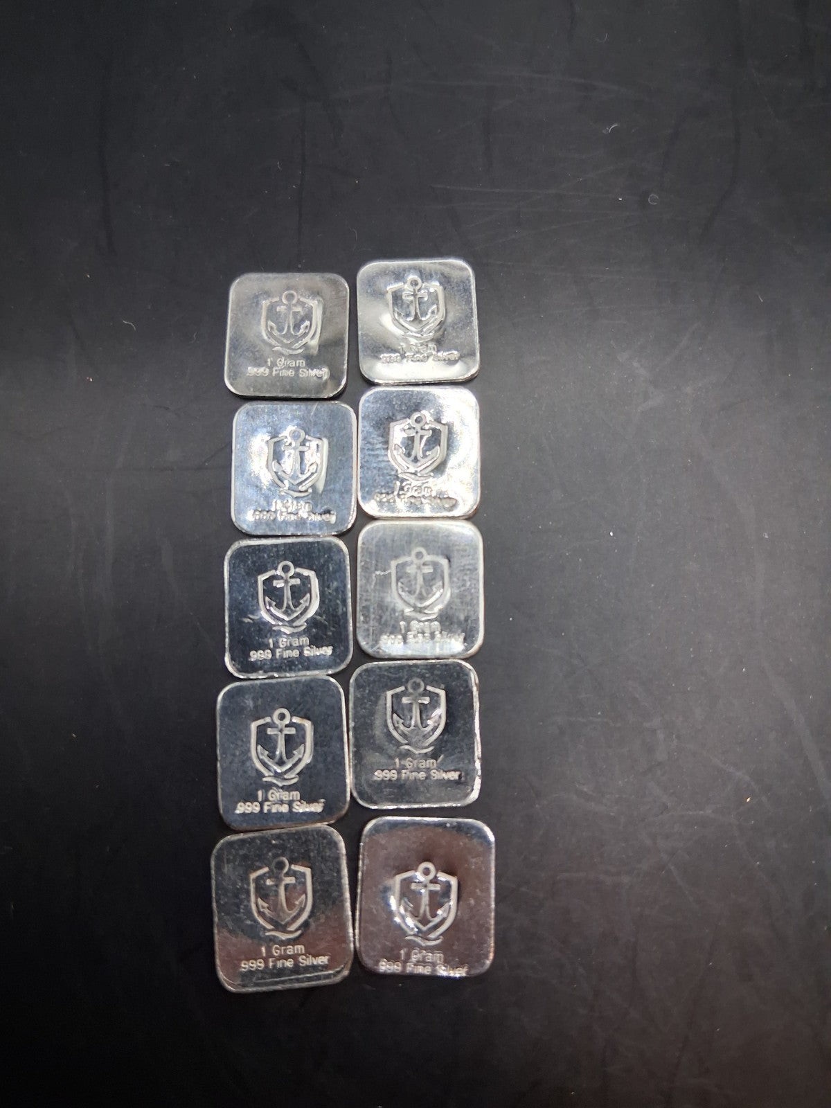 Lot of 10 (1g) Silver Bars .999 Fine Silver + 2 Vials Natural Gold Flakes