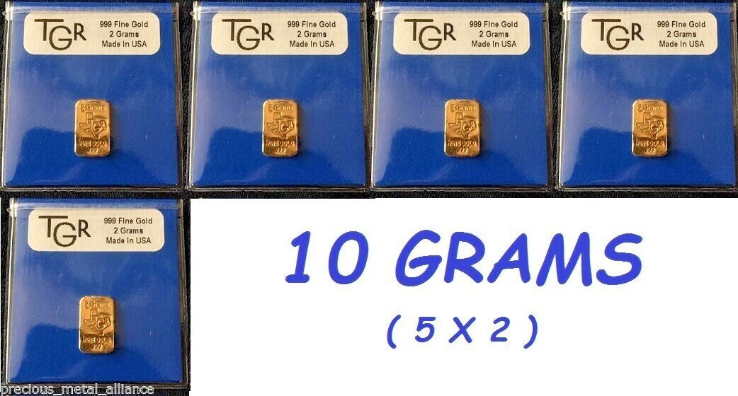 10 GRAM GOLD BAR 9999 TGR PREMIUM BULLION 5 X 2 INGOTS PREPER lot bin5