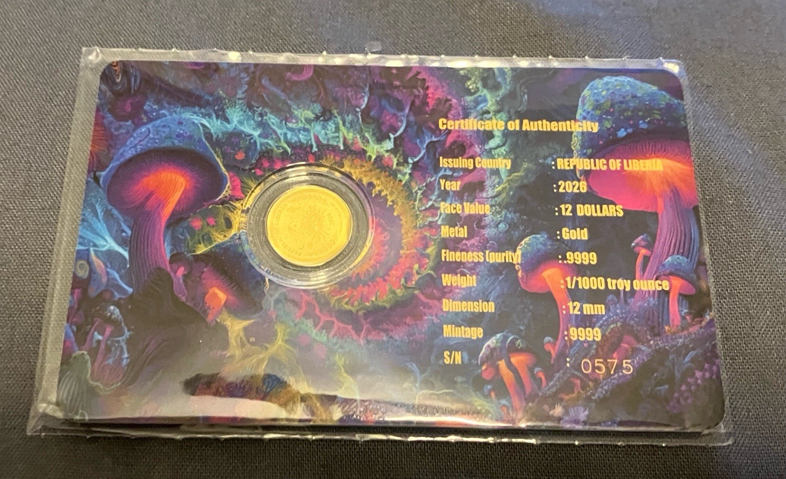 1/1000th Troy Oz Gold .9999 Magic Mushroom