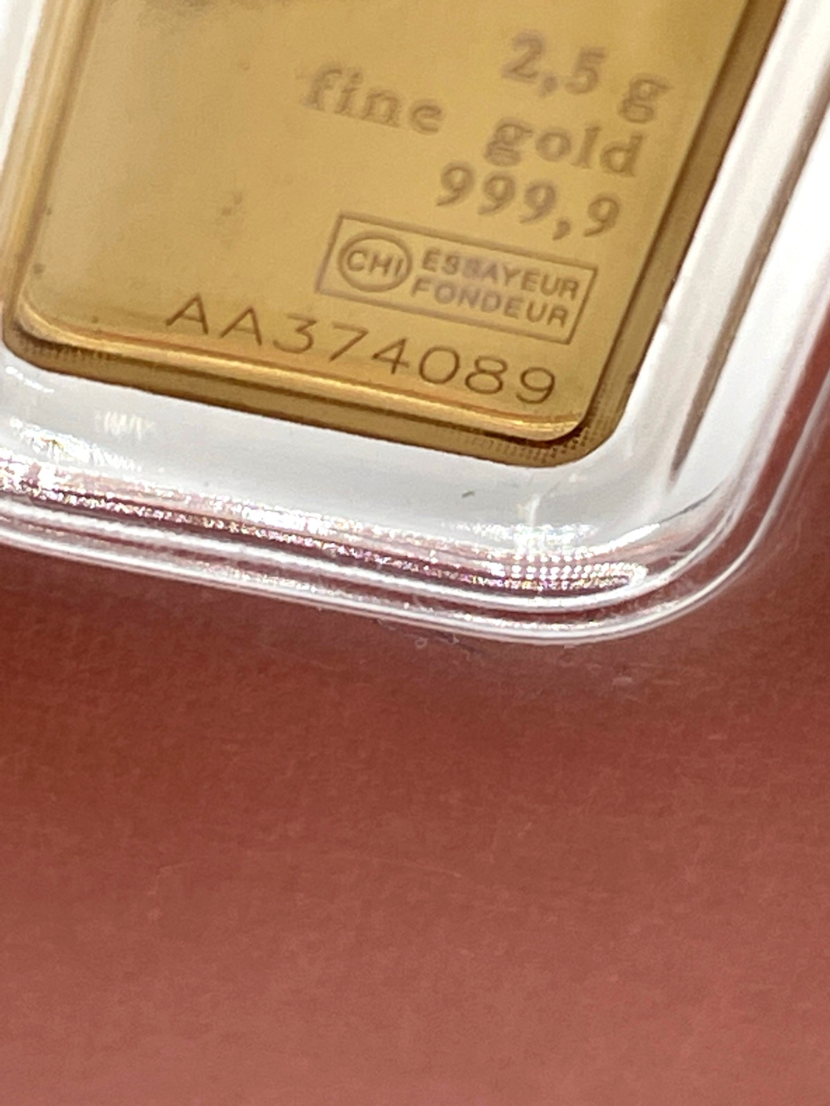 2.5 gram Gold Bar – Valcambi Suisse – 999.9 Fine in Sealed Assay