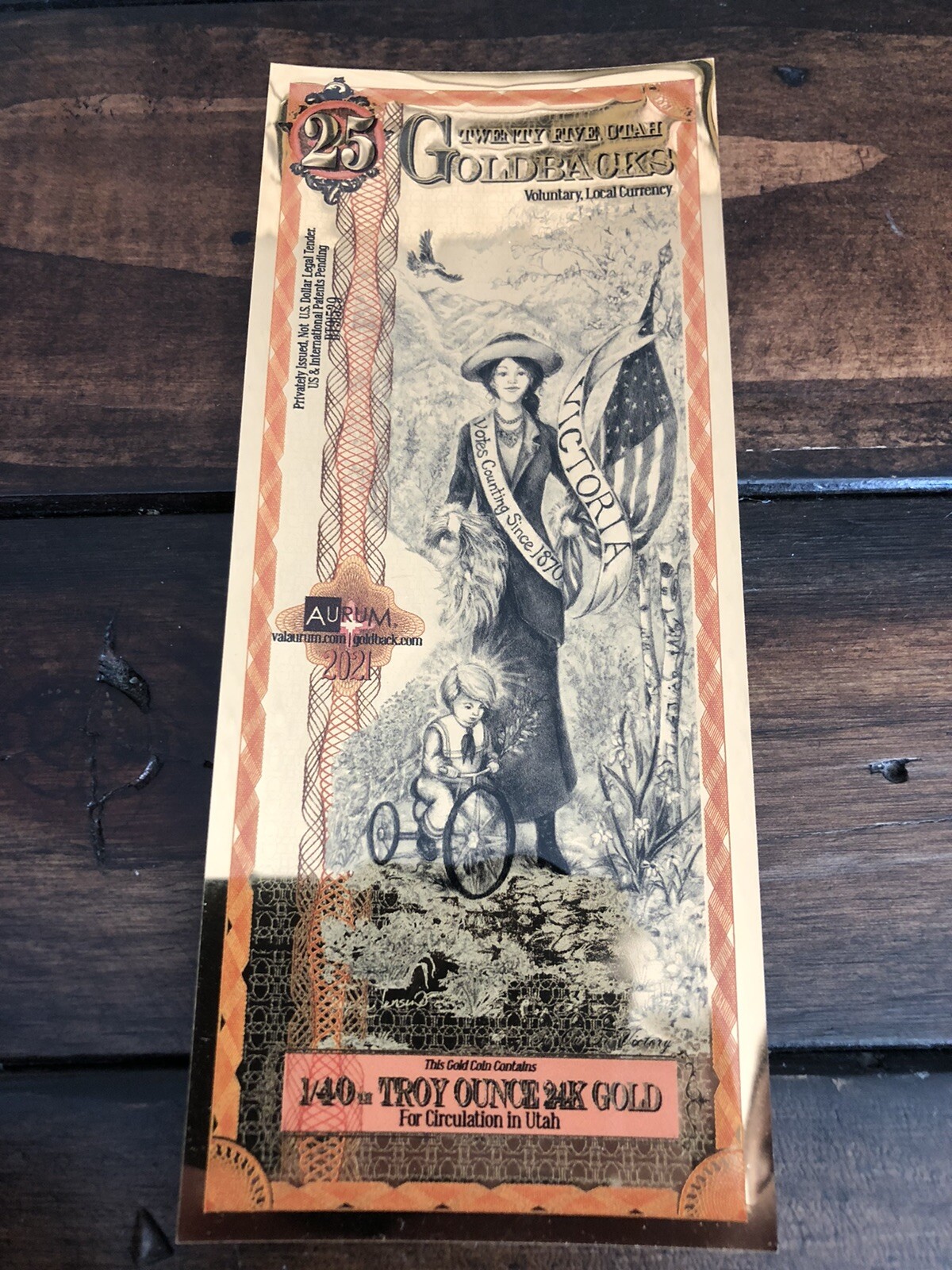 $25 Utah Goldback -24K Gold Foil Note! -1/40 OZ 24K GOLD!!-