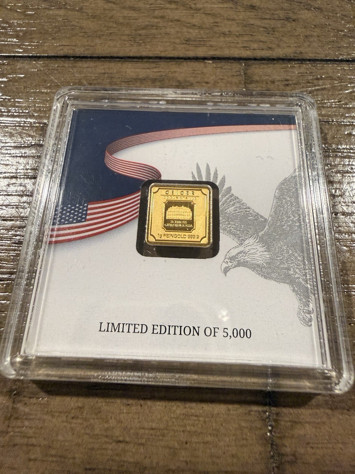 Limited Edition Geiger 1g Gold Bar .9999 Fine Bullion in Assay Card