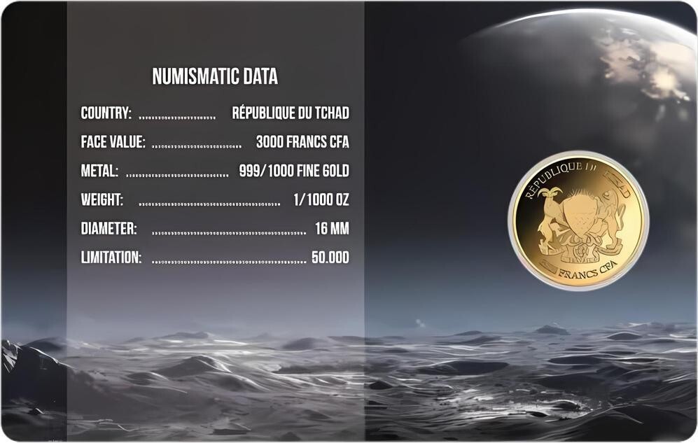 MOONLANDING 1/1000 Oz Gold Coin 3000 Francs Chad 2024