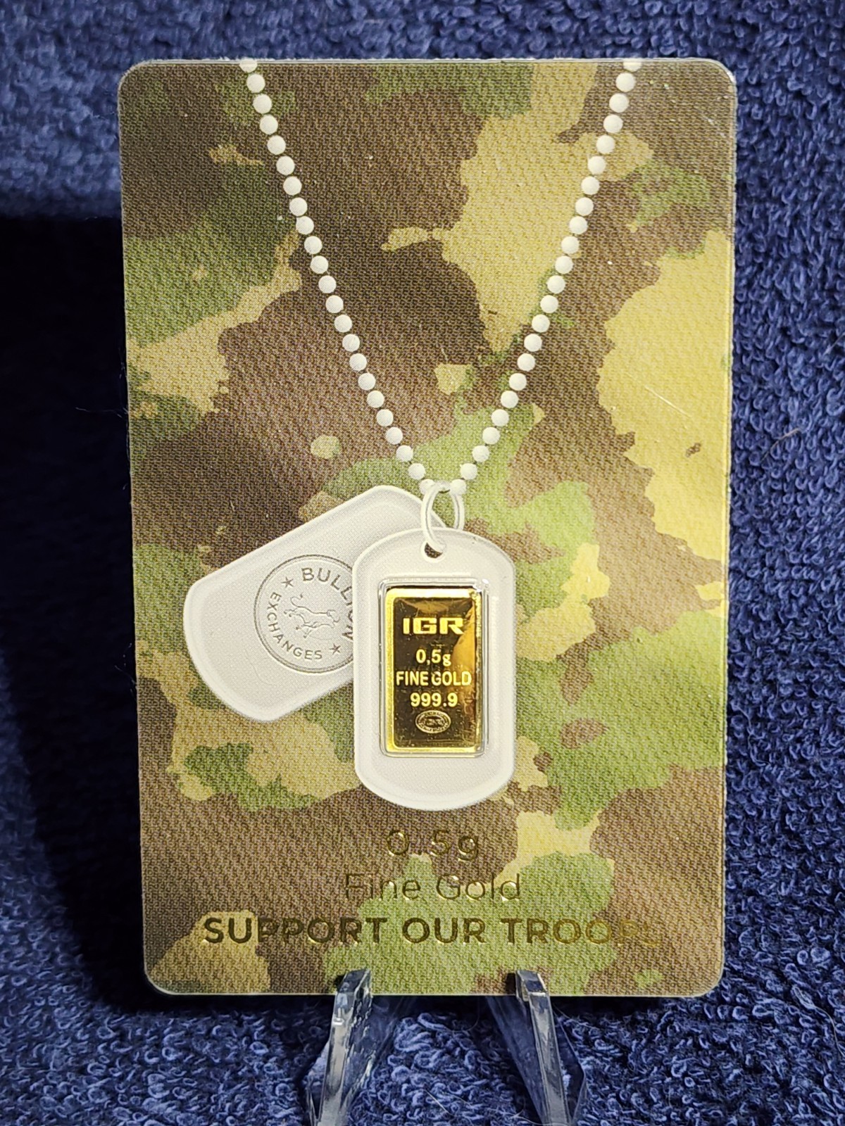 1/2 Gram .5 IGR Support Our Troops 999.9 Fine Gold Bar Factory Seal #BEA12336