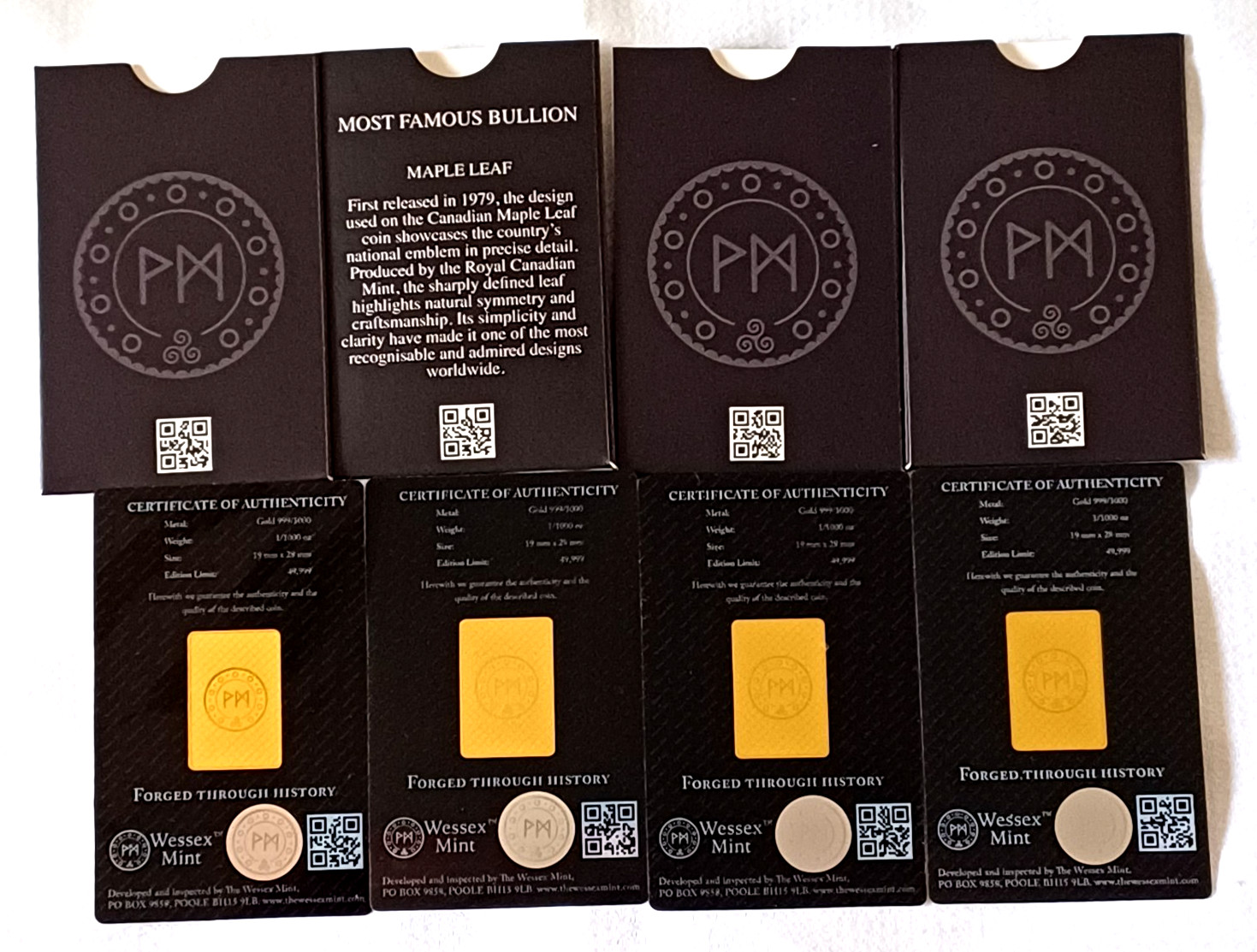 New Wessex Mint 1/1000th oz x 4 Fine Gold Bars Bundle 999.9 24ct RRP 39.99 each