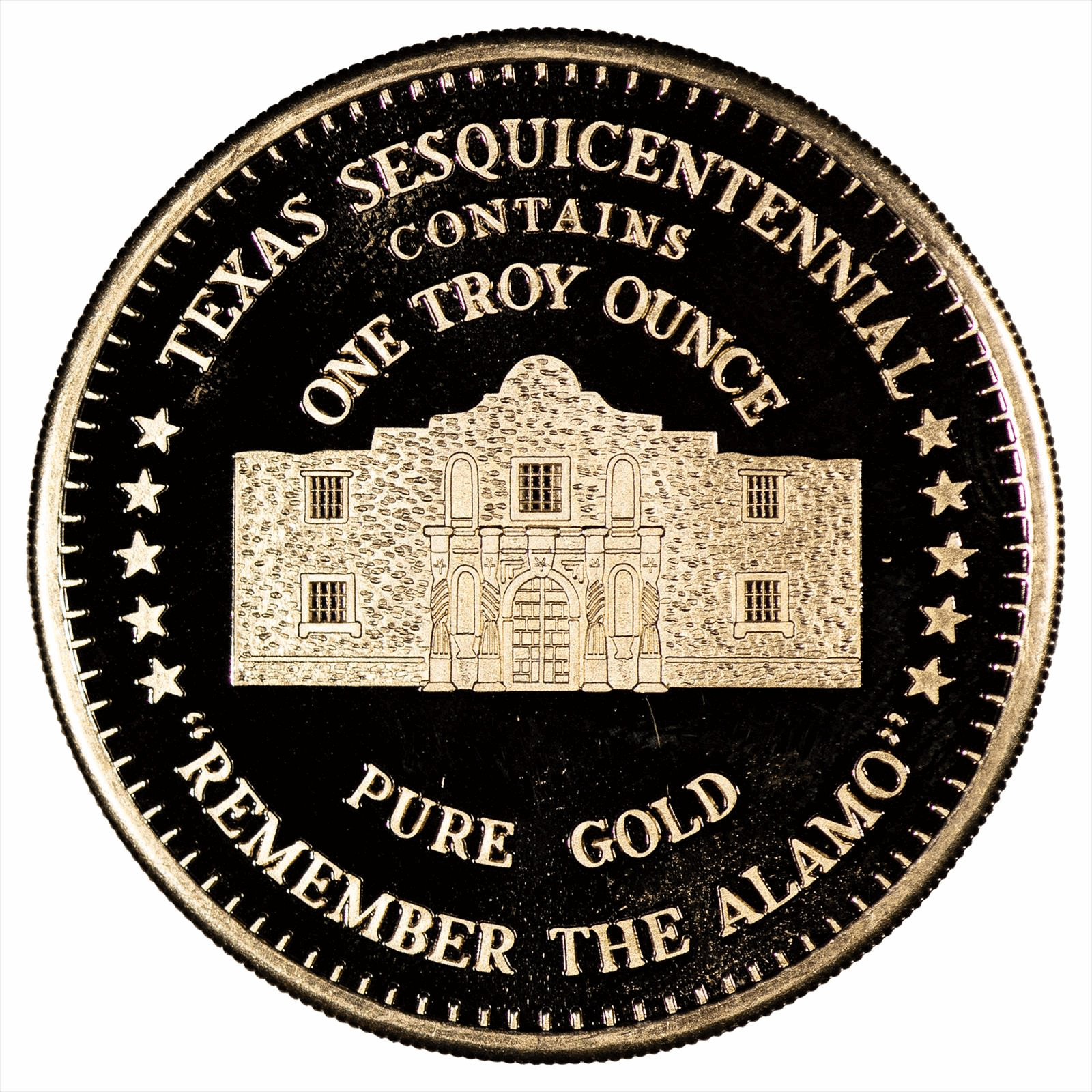 1986 1 Oz Texas Sesquicentennial Remember the Alamo .999 Fine Gold Round