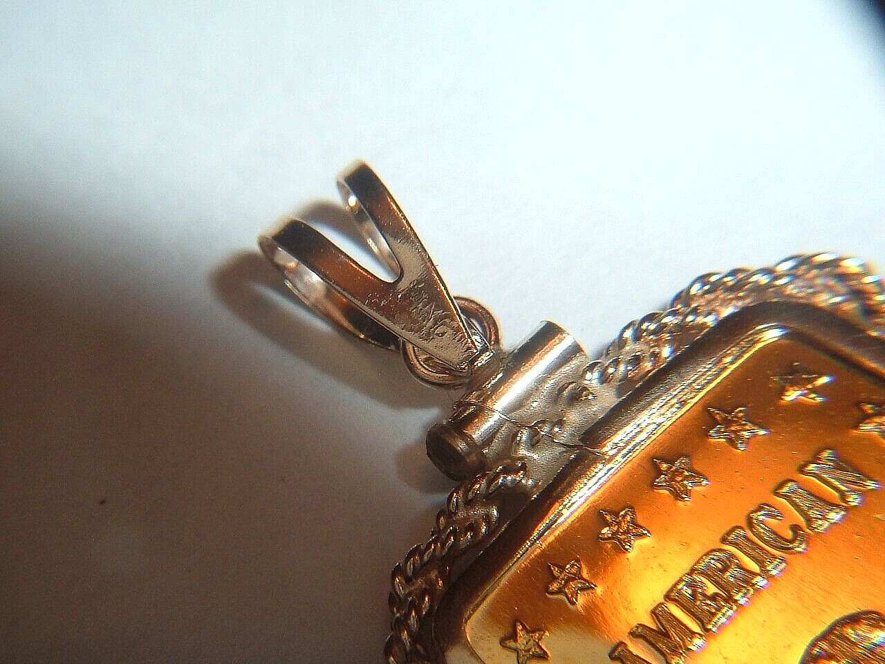 1/10 oz 24K GOLD 999.9 FINE INGOT BAR w / 14K ROPE BEZEL PENDANT CHAIN NECKLACE