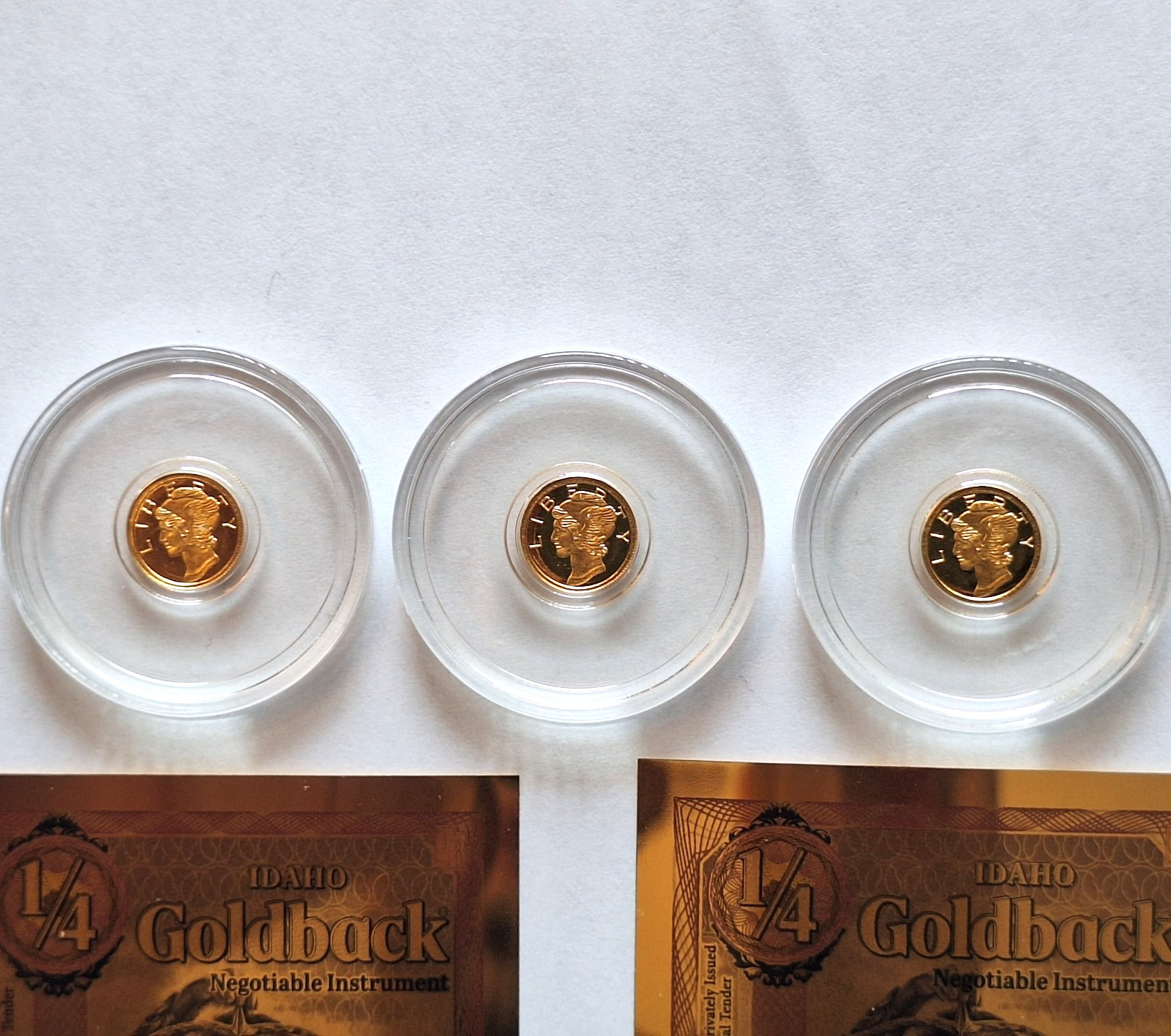 3x Mercury Gold Dime 1/200 oz Pure Gold Round + 2x FREE Idaho Goldback Notes
