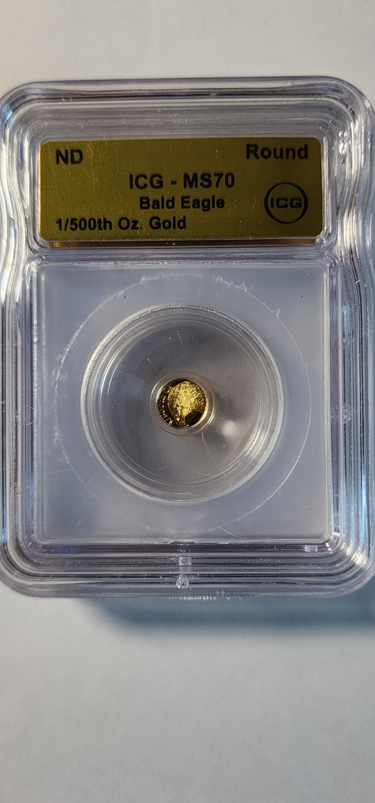 ICG MS70 Bald Eagle Gold Round ND Slabbed 1/500th oz Gold Composition