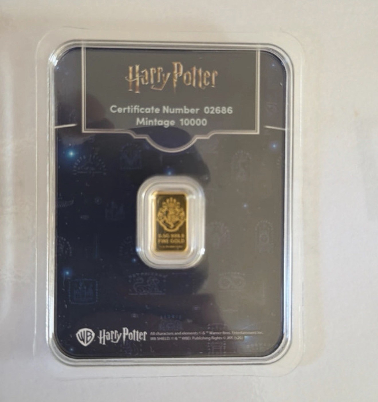 0.5g 999.9 Fine Gold 25th Anniversary of Harry Potter Bars. Brand New Sealed