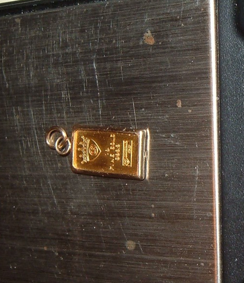 24K ITALY 999.9 FINE GOLD INGOT BAR 14K GOLD BEZEL CHARM PENDANT NECKLACE 1.3g