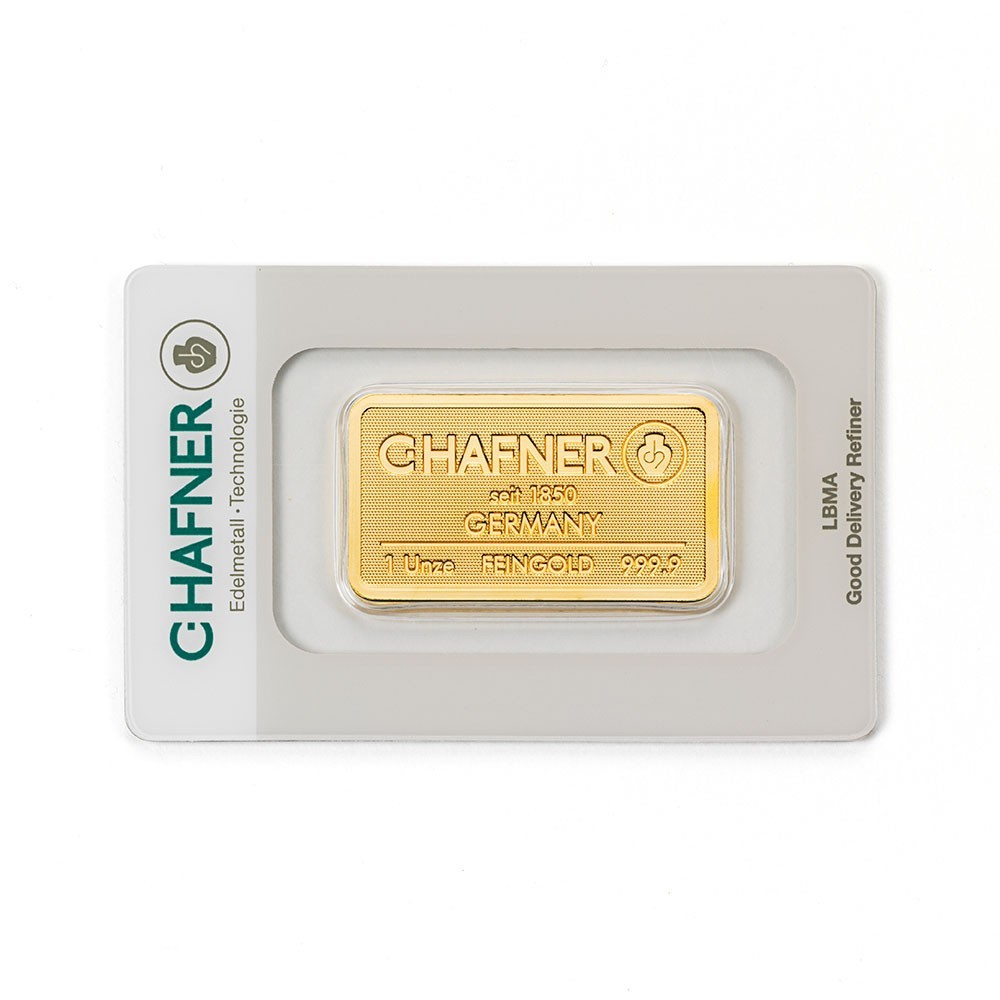 1 oz 1 oz Gold Bar Fine Gold 999.9 – C. Hafner – Certified & Sealed