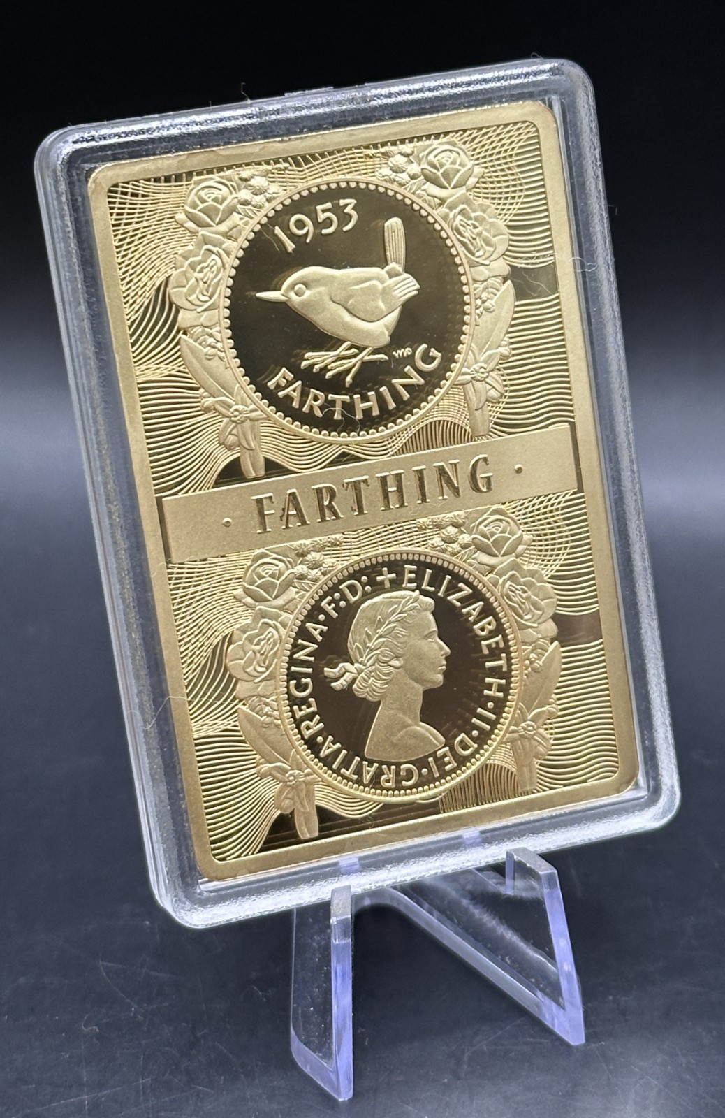 Stunning 2021 Gold Plated Proof 60mm x 40mm One Farthing in protective capsule