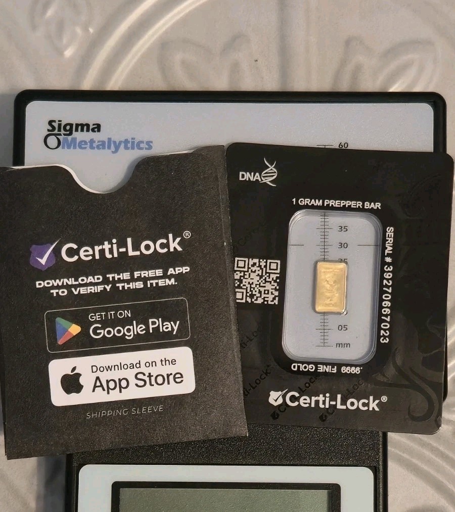 Scottsdale Mint 1 Gram 9999 Gold Bar Prepper Gold, Certi-Lock® *Sigma Verified*