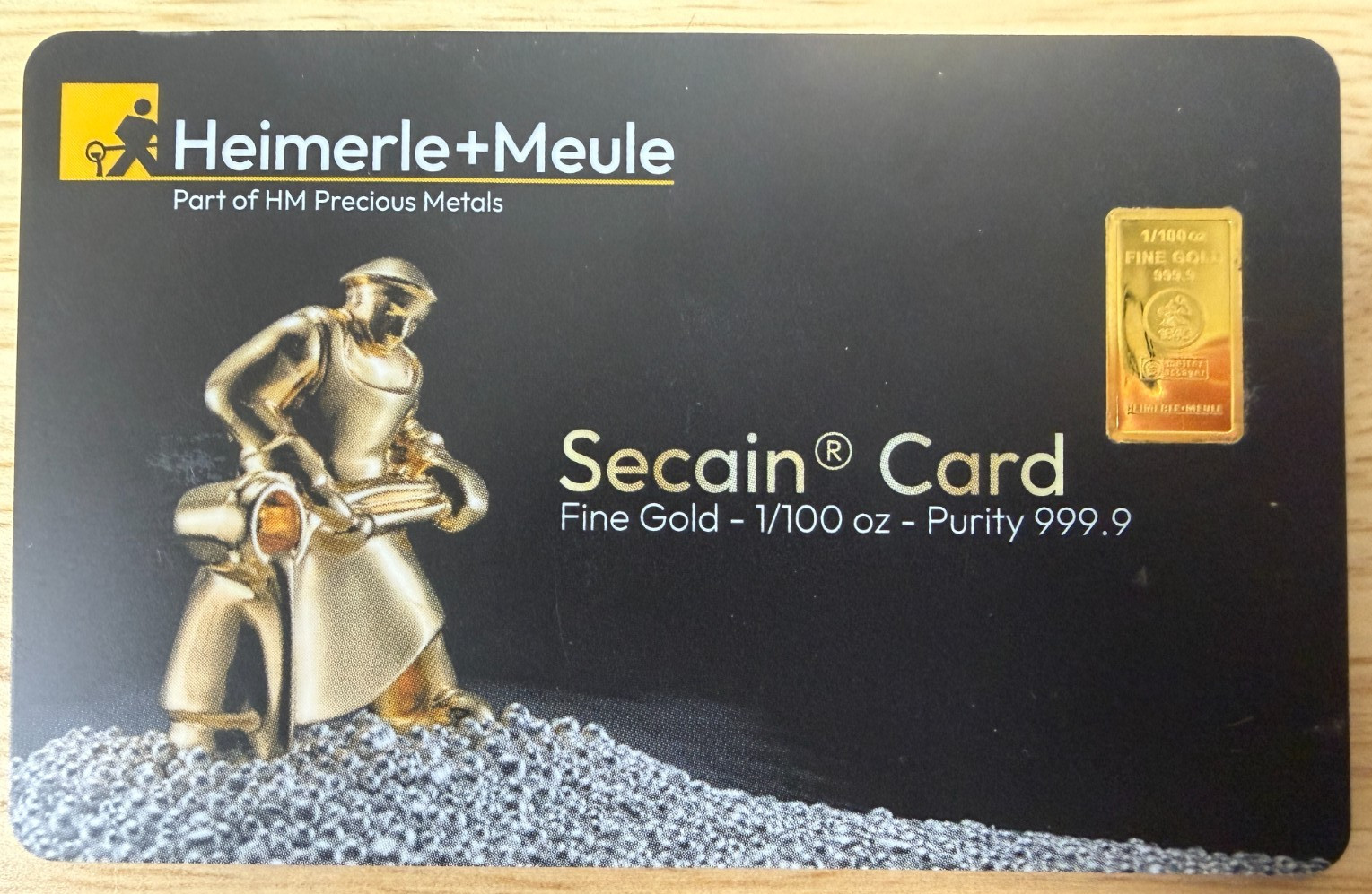🔥 Heimerle + Meule 1/100 oz .9999 Gold Bar (0.311g) Secain Assay Card Germany