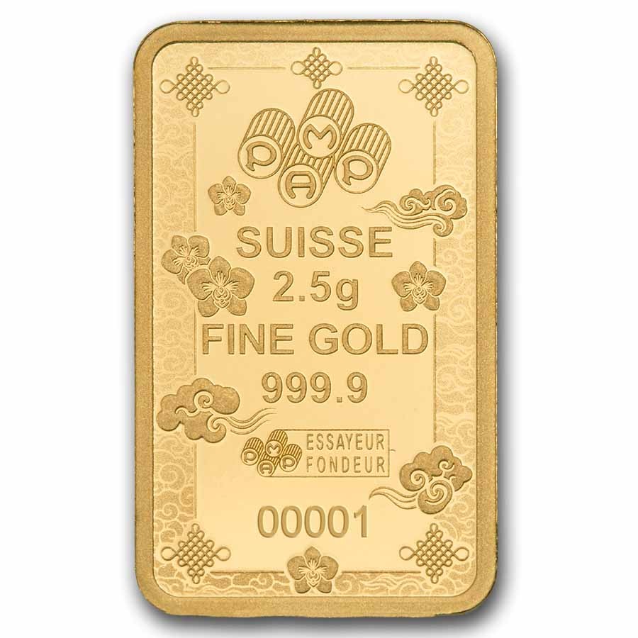 2.5 gram Gold Bar – PAMP Suisse Lucky Cat (In Assay w/ Sleeve)