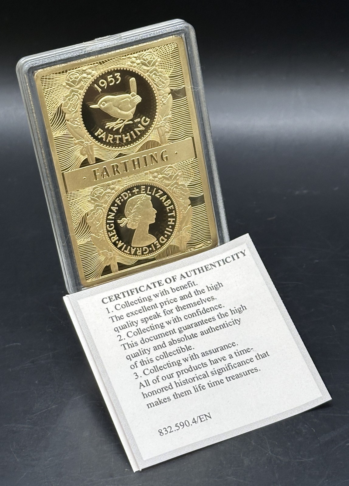 Stunning 2021 Gold Plated Proof 60mm x 40mm One Farthing in protective capsule