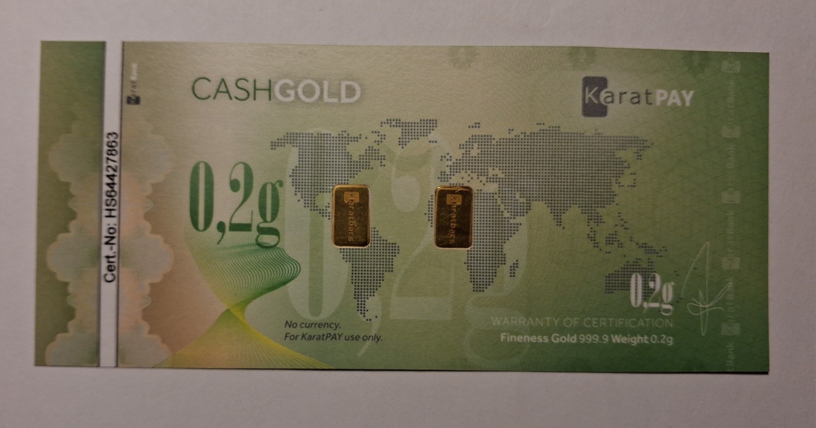 3 – NADIR KARATBARS .2 GRAM .9999 GOLD BILLS CASHGOLD KARATPAY 6 – 1/10 G BARS