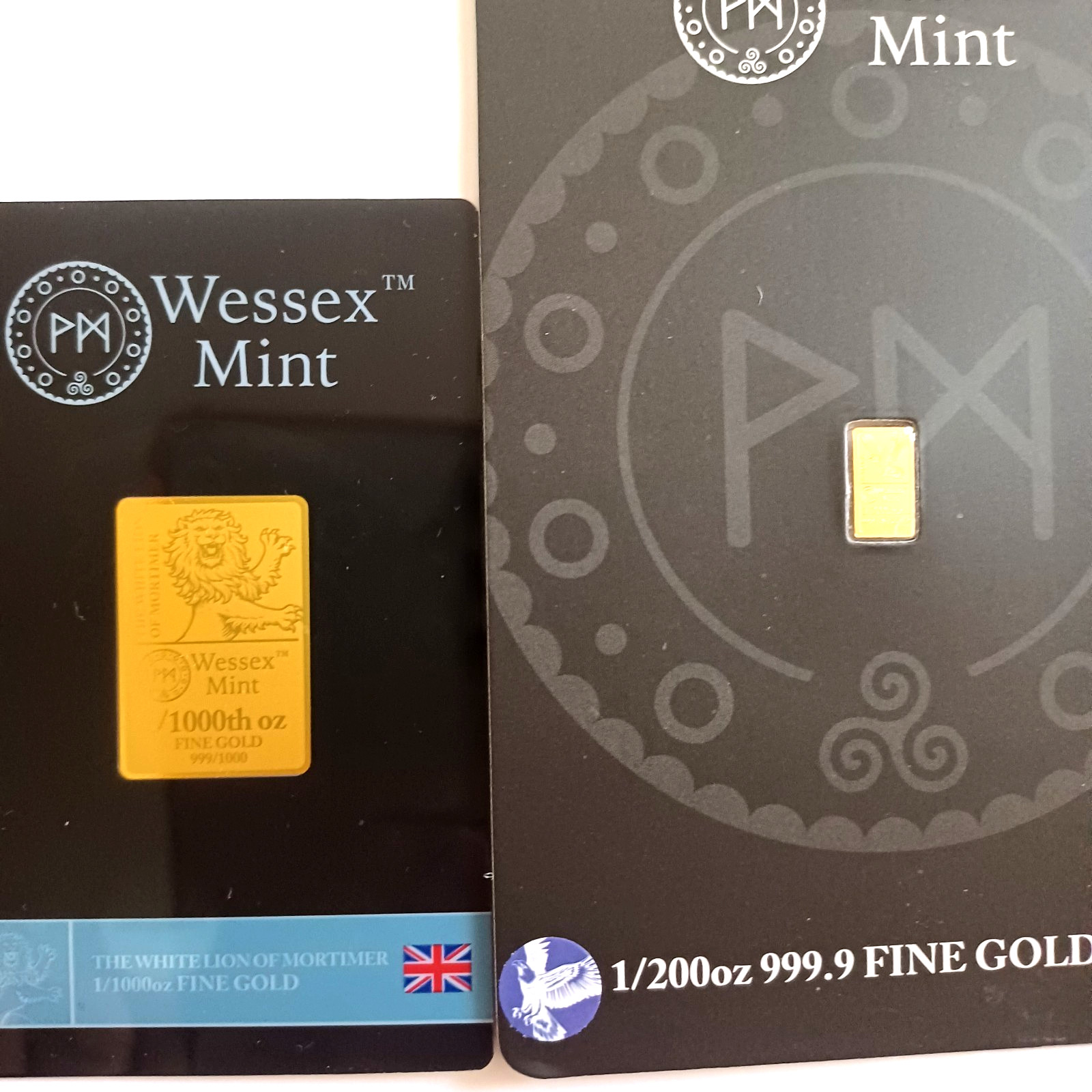 Wessex Mint 1/1000oz White Lion of Mortimer & 1/200oz Eagle Fine 999 Gold Bars