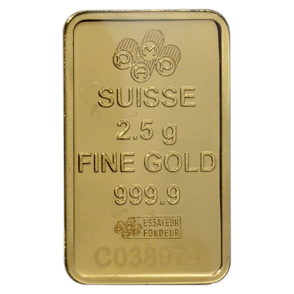 2.5 gram Gold Bar – PAMP Suisse – Fortuna – 999.9 Fine in Sealed Assay