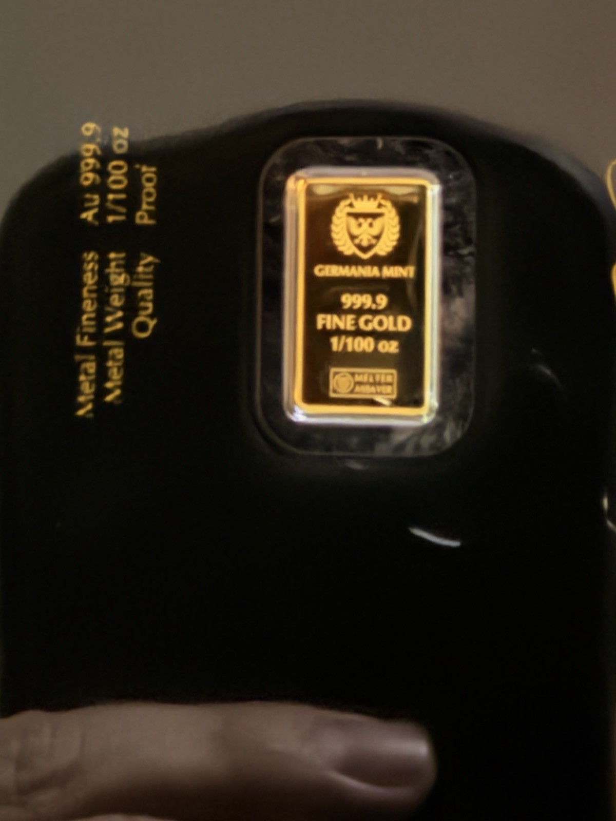 Germania Mint 1/100 oz 24Kt Gold Proof Bar .9999 Fine