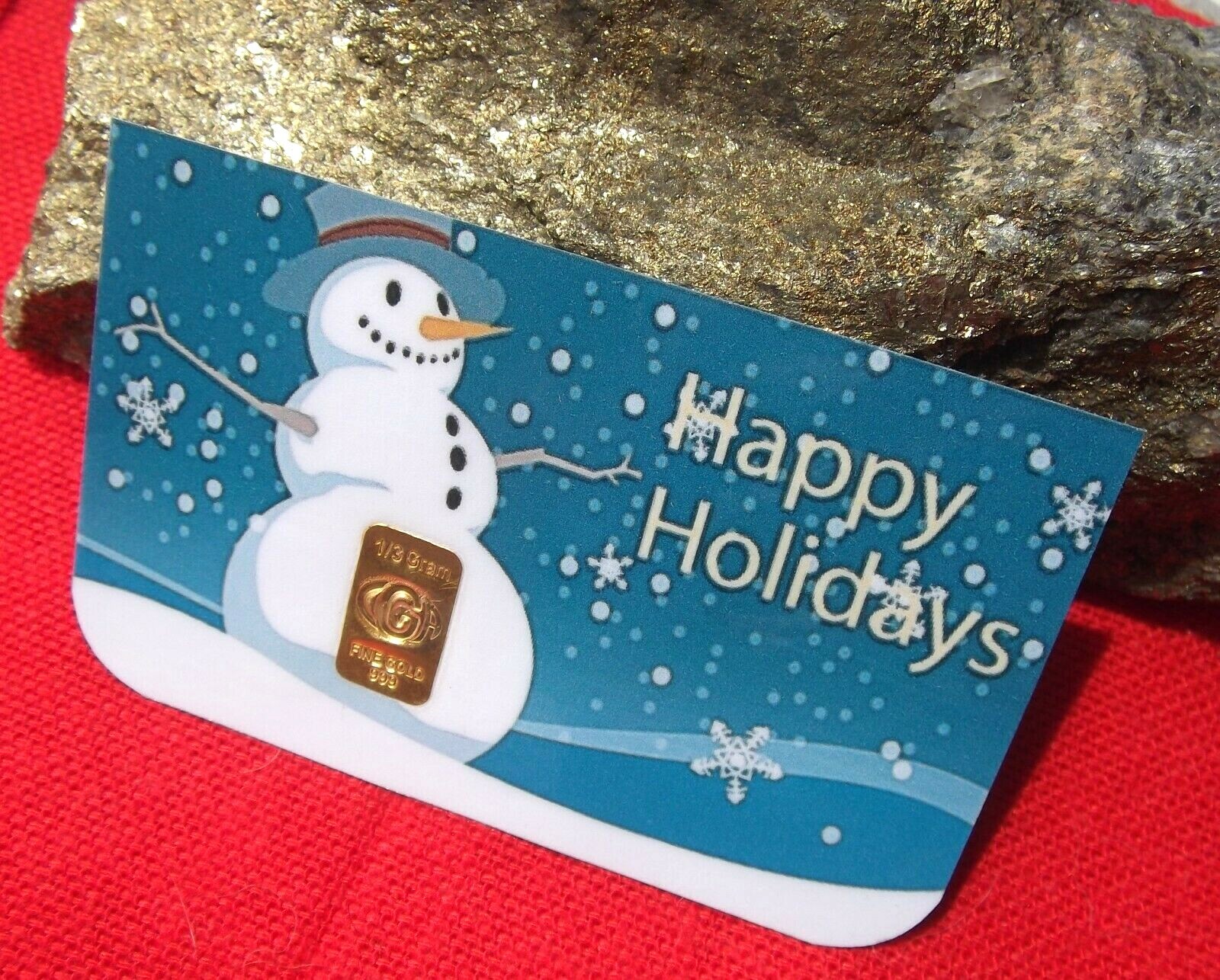 1 /3 gram GOLD CGA HAPPY SNOWMAN 9999 Gold Bar in Certificate STOCKING STUFFER !