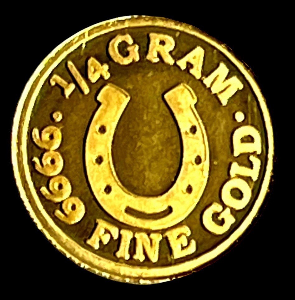 LOT X 10 MONARCH 1/4 GRAM LUCKY HORSESHOE .9999 FINE GOLD ROUNDS IN CAPSULE