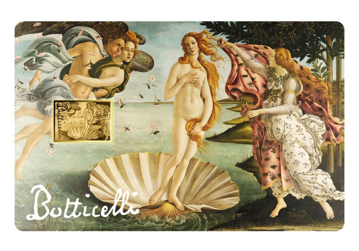 Chad BIRTH OF VENUS Botticelli 1/1000 Oz .999 Gold Coin in card 2023 50k Mintage