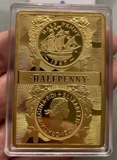 2021 Gold Plated 60mm x 40mm Half Penny with COA in protective capsule