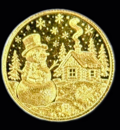 2025 Gold Christmas Snowman Round – Pure .9999 Gold Holiday Gift