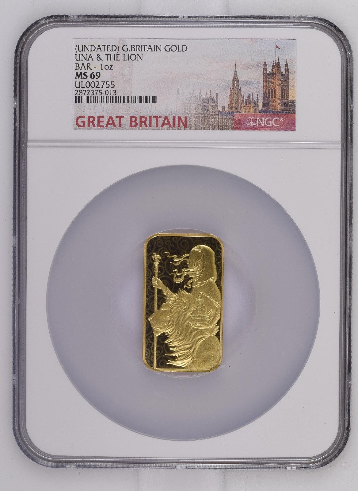 1 oz Gold Bar The Royal Mint Una and the Lion. NGC Slab. LIMITED MINTAGE 4,000