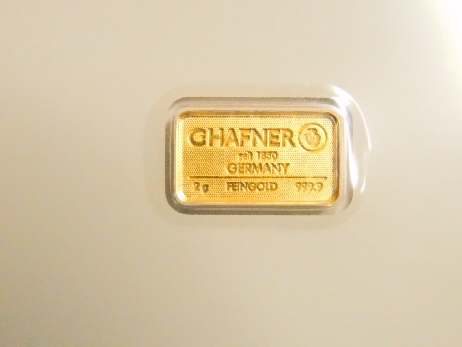 Gold Bar 2 Grams 999.9 C. HAFNER in Blister Card with Certificate 2g Gold