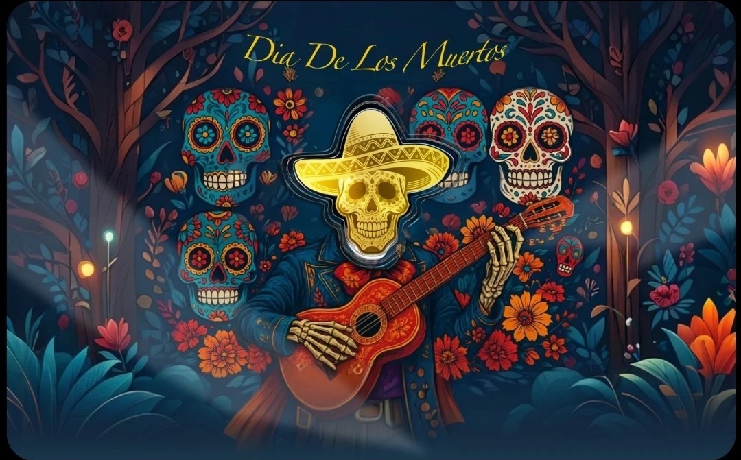 2026 Dia De Los Muertos Guitar Head Shaped 1/1000 oz .999 Fine Gold Card