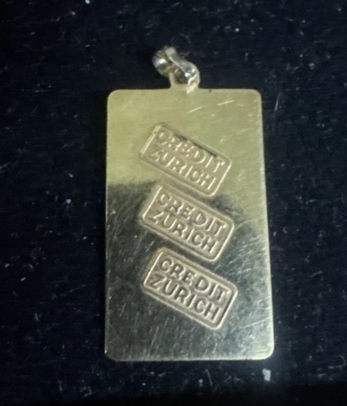 SOLID FINE 10K GOLD .416 BAR 1 GRAM INGOT CREDIT ZURICH PENDANT 2MM BAIL CHARM