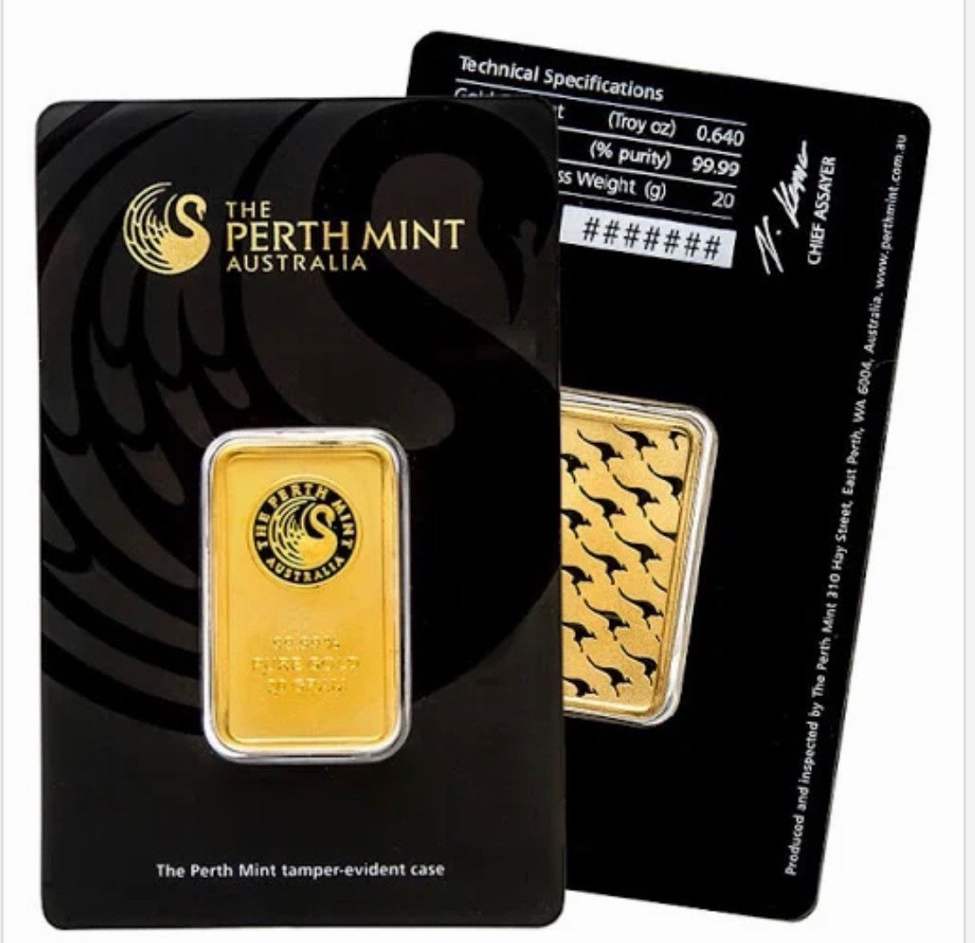 The Perth Mint 20g Gold Bar 0.9999 Fine Tamper-Evident Case