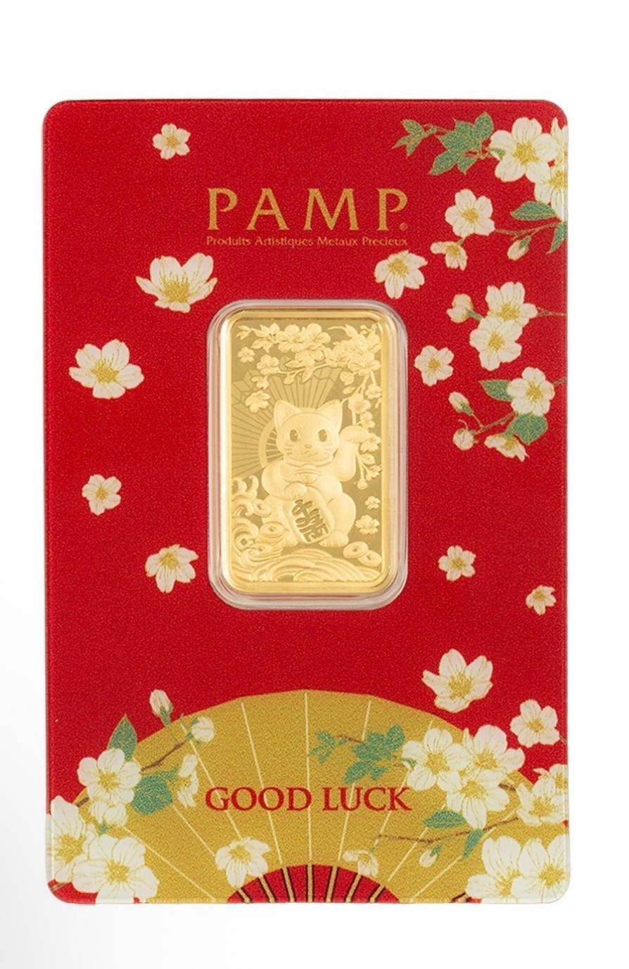 1/2 oz Gold Bar PAMP Good Luck Maneki Neko (New In Assay)