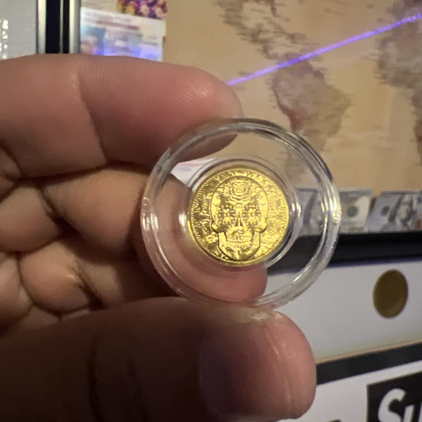 1/100th oz .9999 Fine GOLD Skull Dia De Los Muertos in Capsule FRACTIONAL GOLD