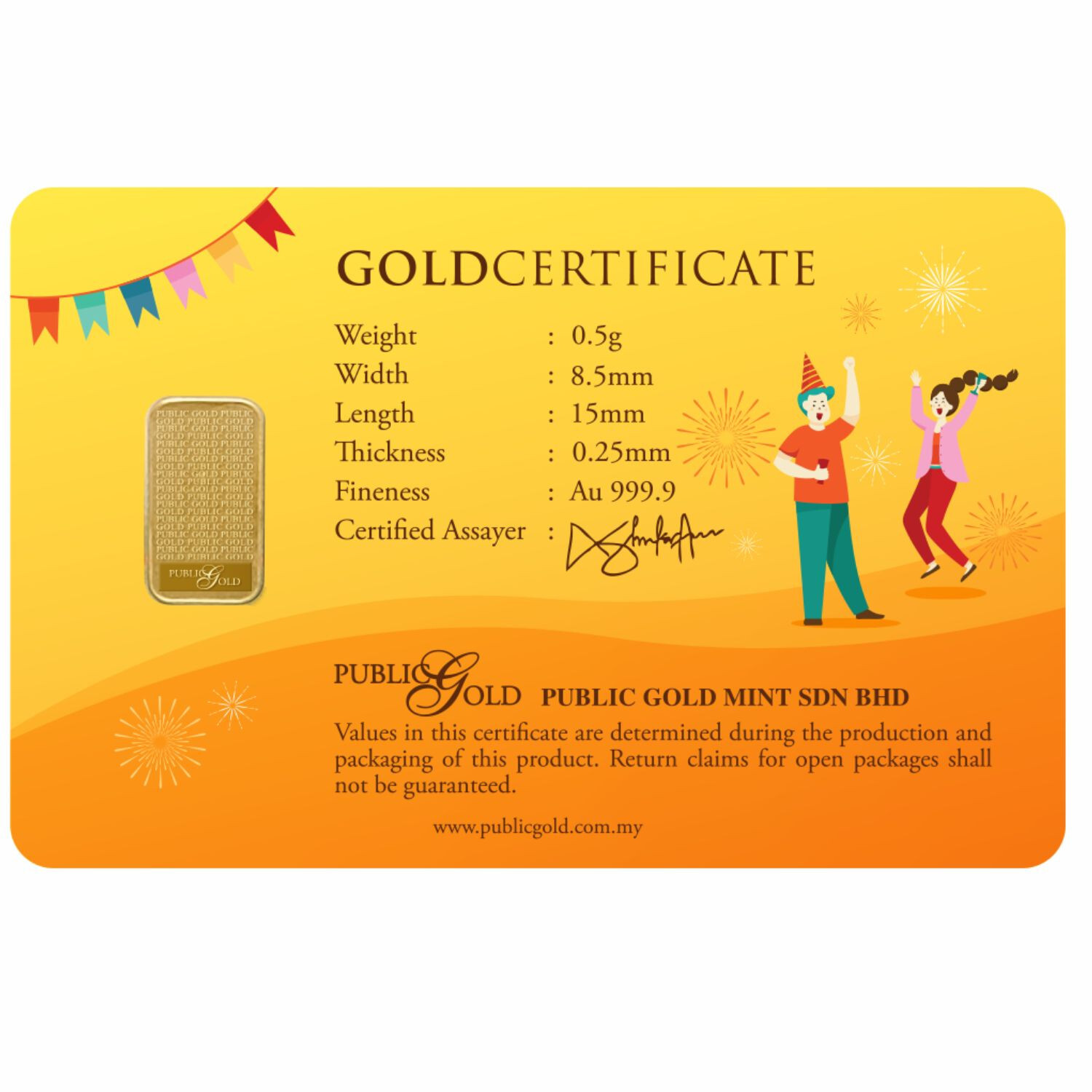 Congratulations Limited Edition Gold Bar 0.5gram 999.9 FreeShip