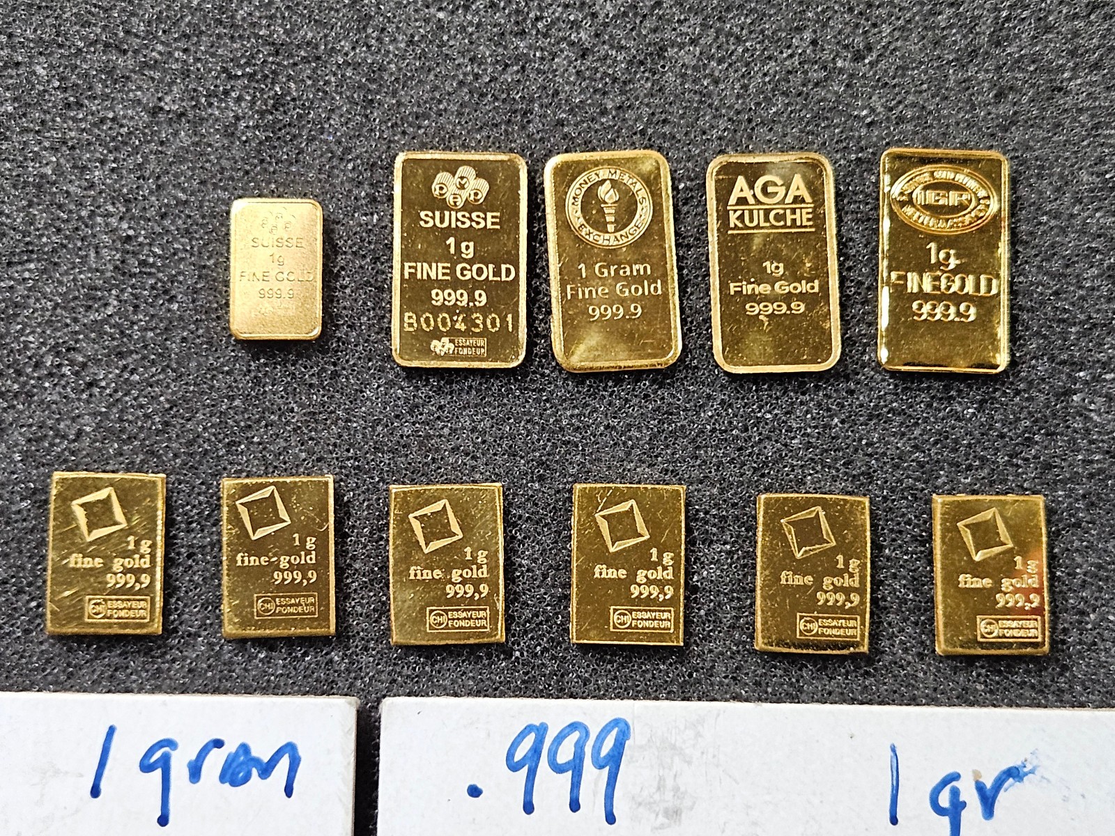 🌟(14) 1 gram Valcambi Pamp IGR et al Suisse Gold Bars 999.9 Gold, 14 g Total