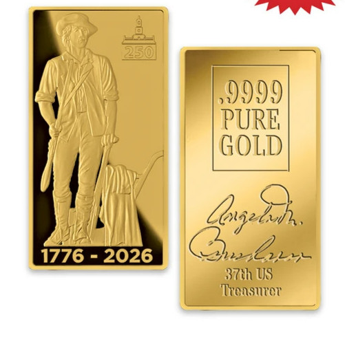 Minuteman Gold Bar 1/100th of a troy ounce 0.999 Pure Gold 250th anniversary